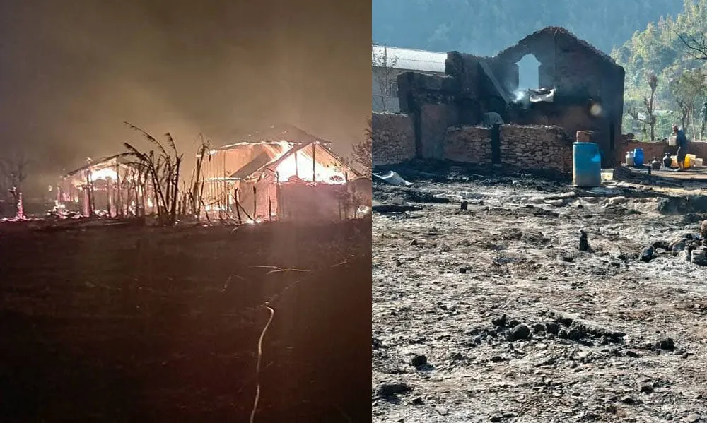 प्यूठानमा आगलागी हुदा दुई दर्जन घर गोठ जलेर नष्ट