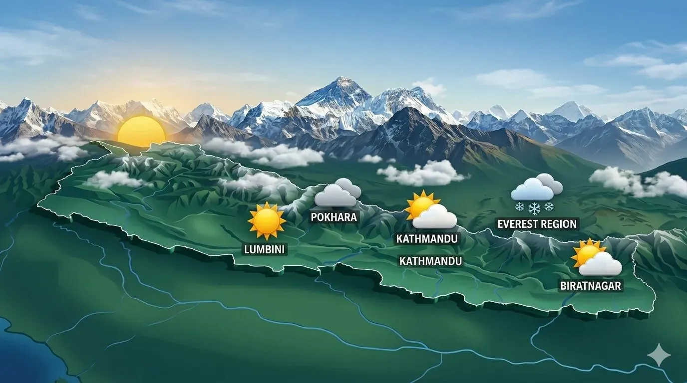 देशभर आंशिक बदली, पहाडी र हिमाली क्षेत्रमा वर्षा तथा हिमपातको सम्भावना