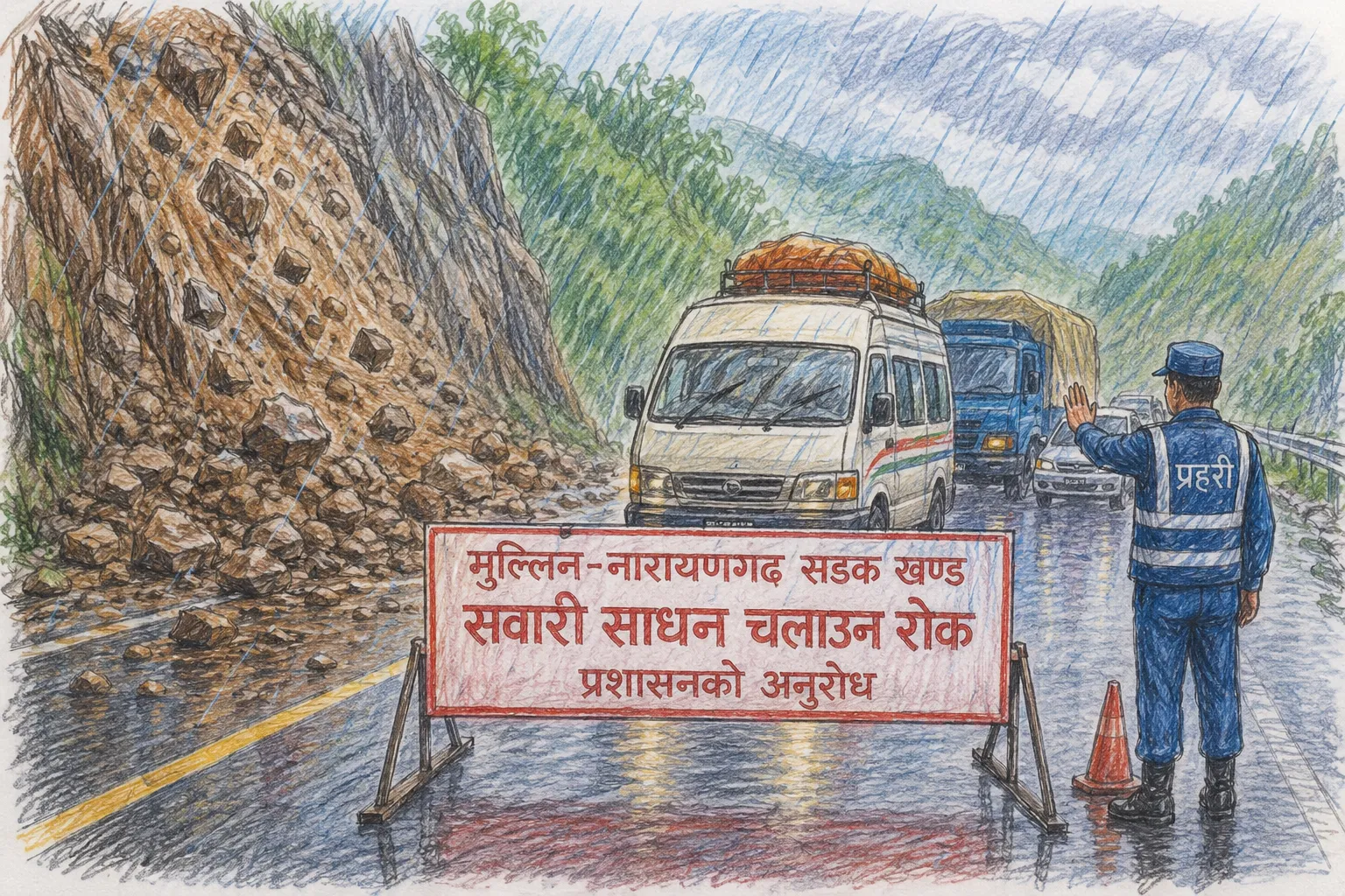 मुग्लिन-नारायणगढ सडकमा सवारी चलाउन दुईतर्फी निषेध चितवन प्रशासनले जारी गर्यो सूचना