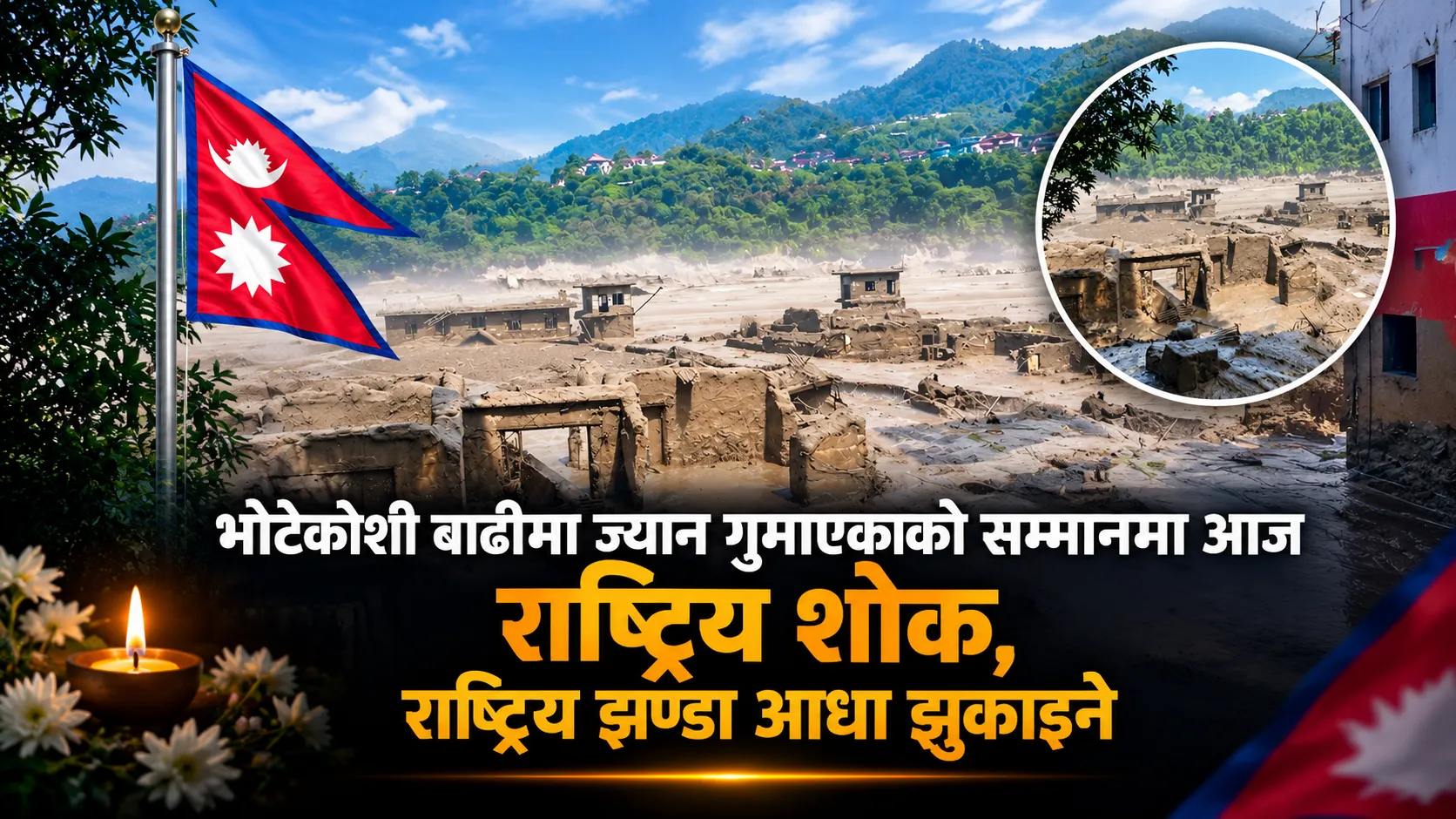 भोटेकोशी बाढीमा ज्यान गुमाएकाको सम्मानमा आज राष्ट्रिय शोक, राष्ट्रिय झण्डा आधा झुकाइने